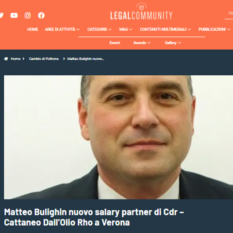 Legal Community - Matteo Bulighin nuovo salary partner di Cdr