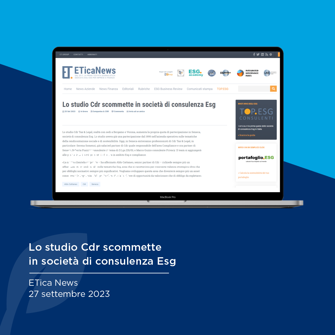 Lo studio Cdr scommette in società di consulenza Esg