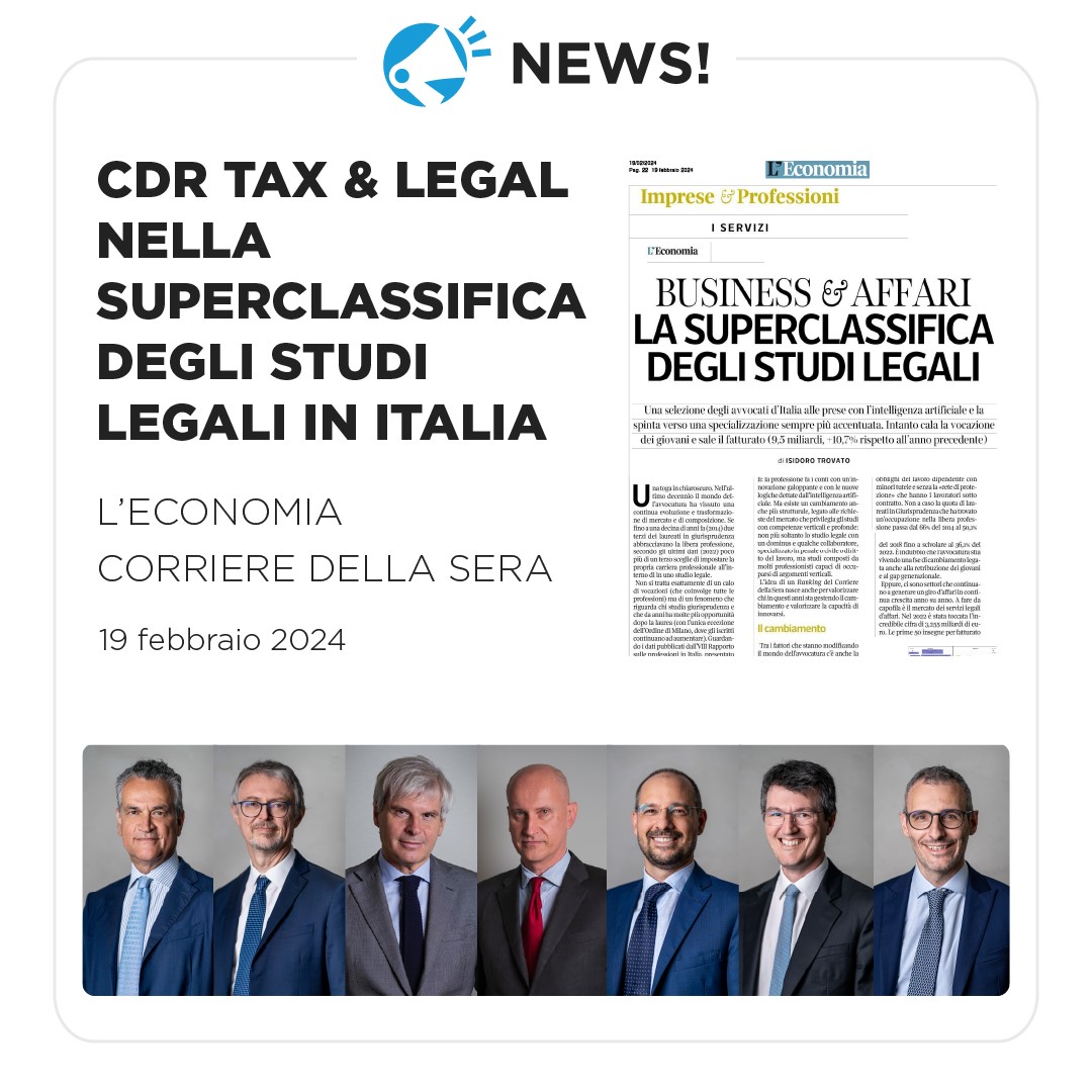 CDR Tax & Legal nella superclassifica degli studi legali in Italia stilata dal 