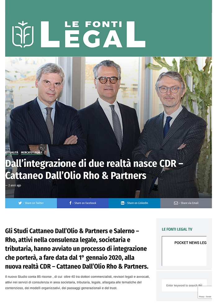 Dallintegrazione Di Due Realt Nasce CDR Cattaneo DallOlio Rho Partners 1